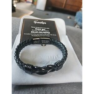 Btysun Mens Braided Leather Infinity Knot Bracelet Grandpa Gift Black Green 7.25